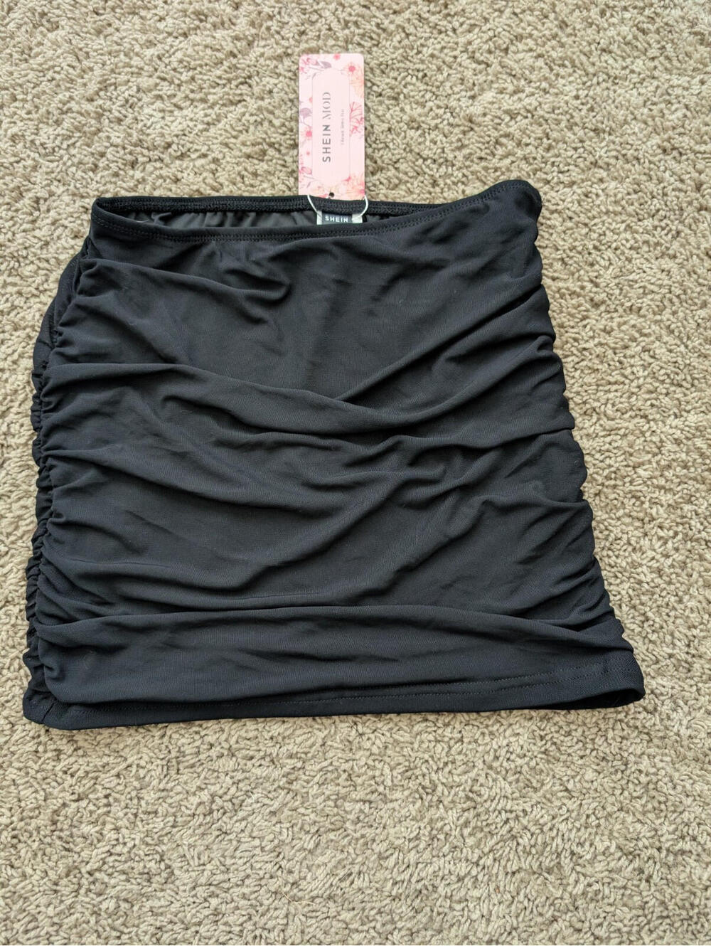 Y2K Coquette Core SHEIN Black Shirred Bandeau Tube Top Size S NWT